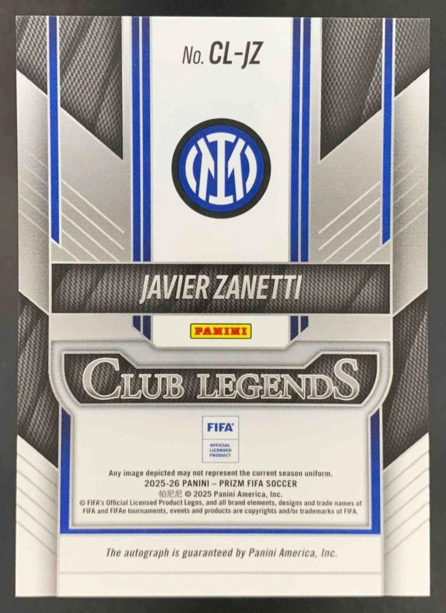 Javier Zanetti 2025-26 Panini Prizm FIFA Club Legends Signatures Auto Milano