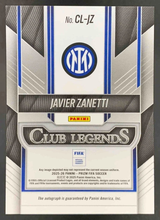 Javier Zanetti 2025-26 Panini Prizm FIFA Club Legends Signatures Auto Milano